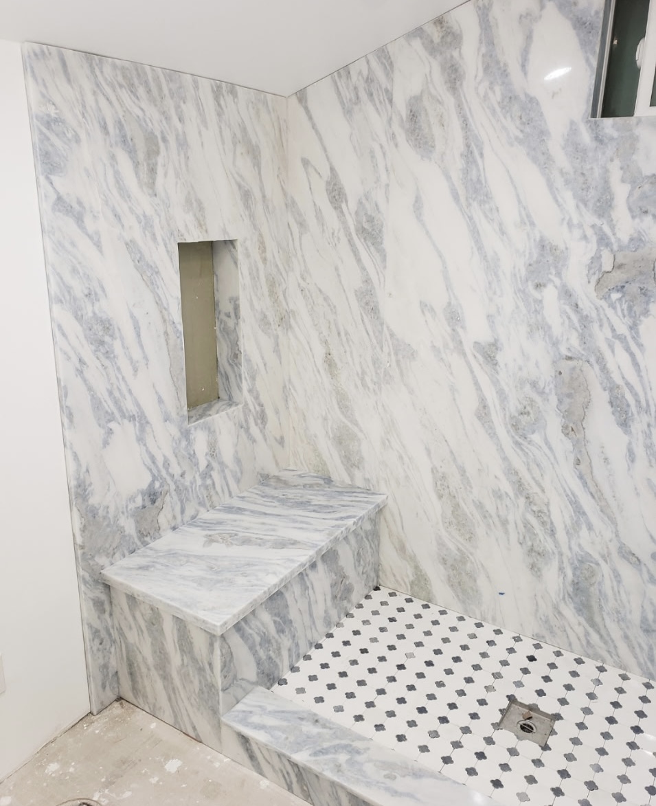 Marble Shower — Carrara Bench